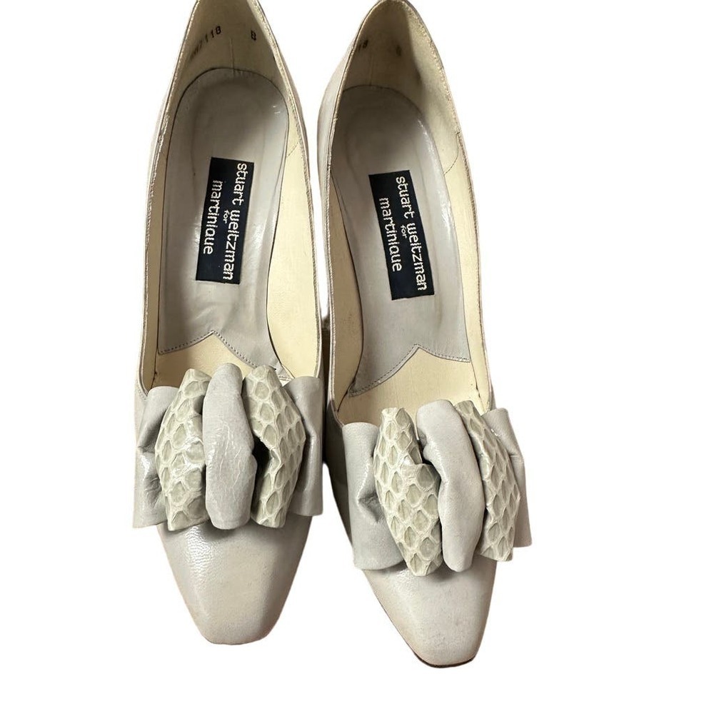 80s/90s VTG Stuart Weitzman for Martinique Grey Pump RIbbon Vamp Heels sz 8